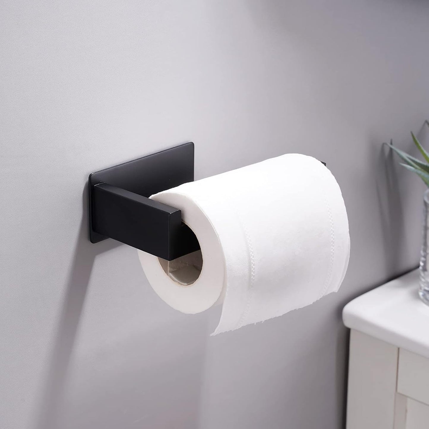 Toilet roll holder - No drilling required, high-quality 304 stainless steel toilet roll holder, self-adhesive, suitable for bathroom and kitchen, strong adhesion, waterproof, black