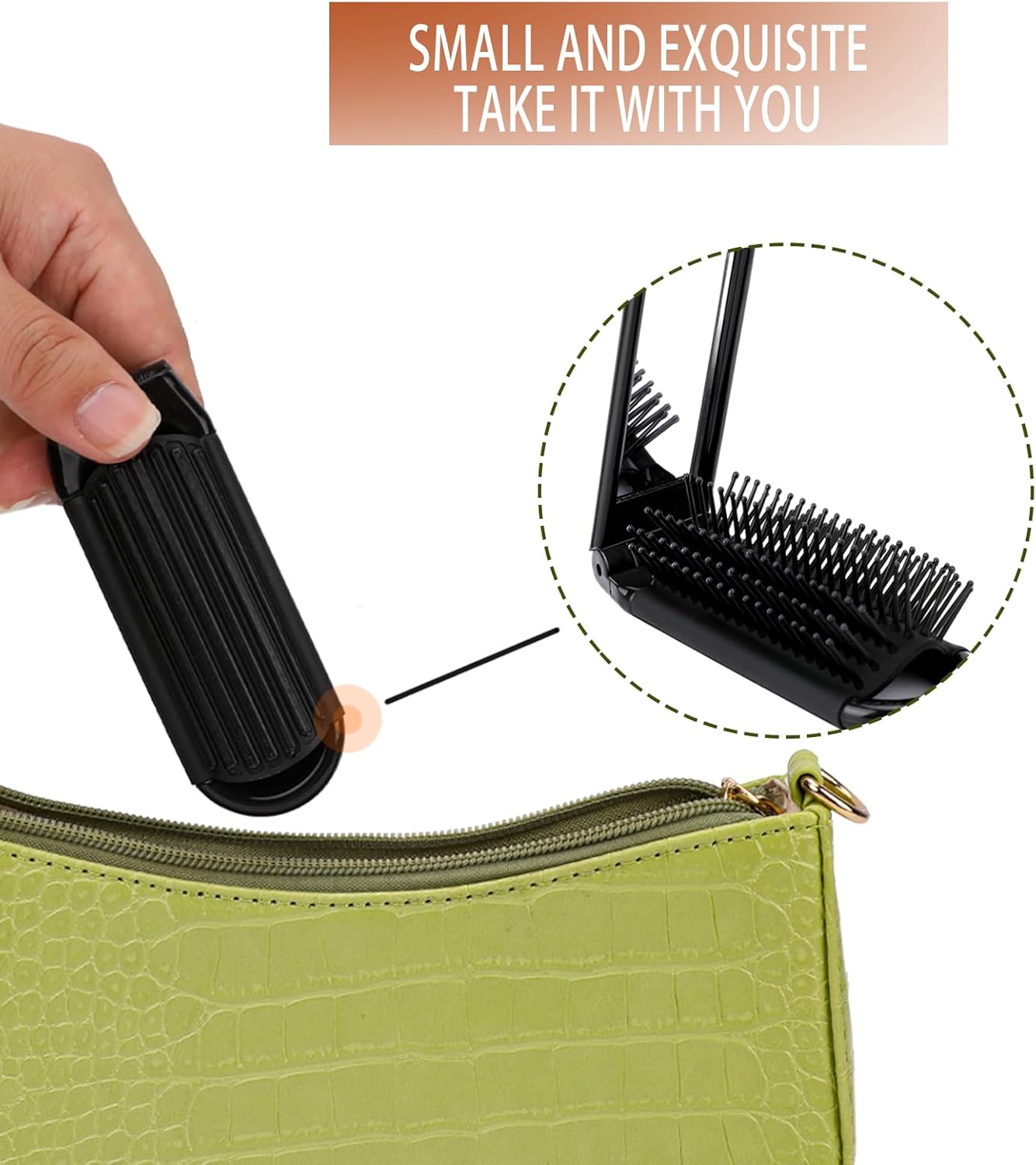 2 pieces of foldable hairbrush - portable travel hairbrush with pocket-sized mirror, anti-static mini hairbrush - small compact massage comb, hair styling tool - for women, girls, home, travel, gym, purse (black)