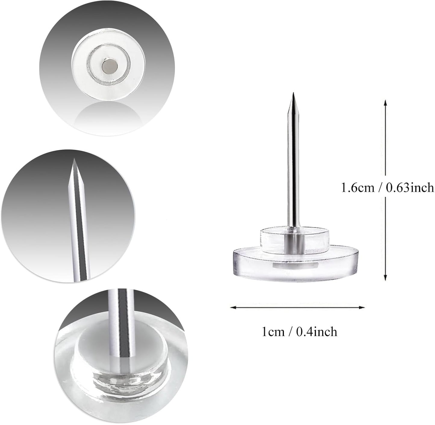 Pushpins, transparent pushpins, flat pushpins with steel points and transparent plastic heads, transparent pushpins for school, office, noticeboards, 150 pieces
