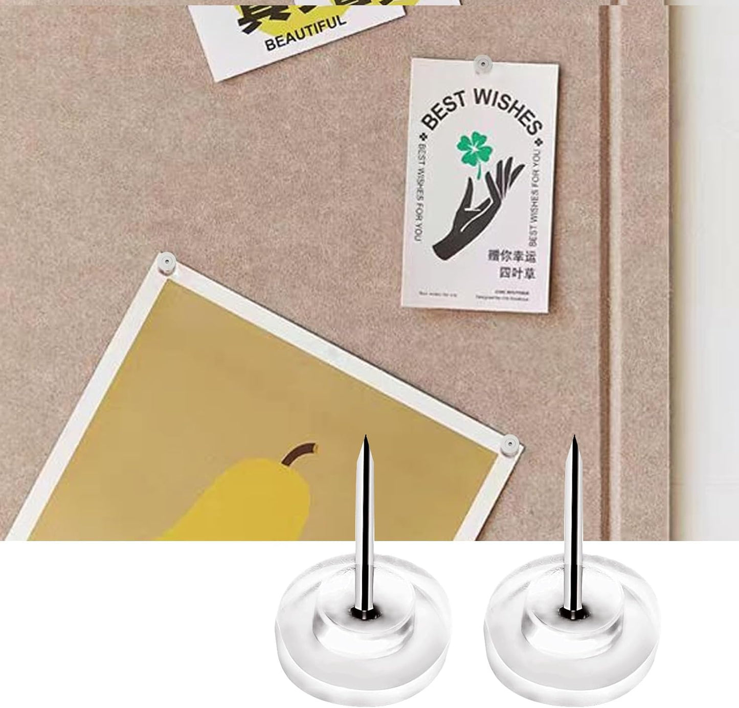 Pushpins, transparent pushpins, flat pushpins with steel points and transparent plastic heads, transparent pushpins for school, office, noticeboards, 150 pieces
