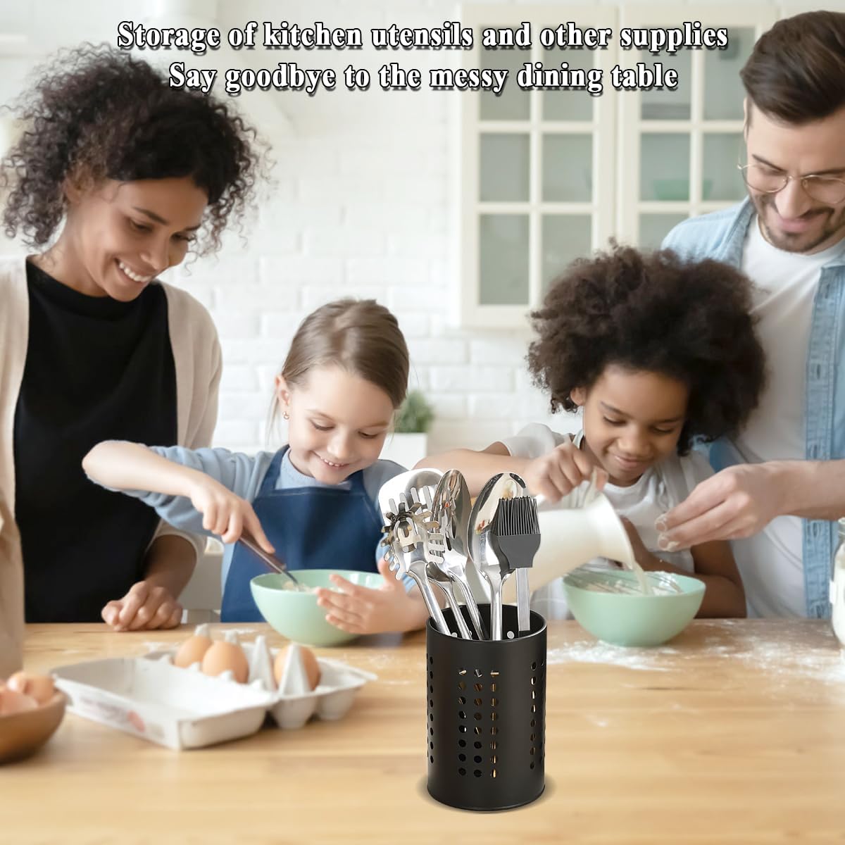 Cutlery holder for crockery, suitable for countertops, 2-pack, stainless steel black kitchen utensil holder, stylish storage box and decorative kitchen utensil pot, perfect gift for a new house or apartment