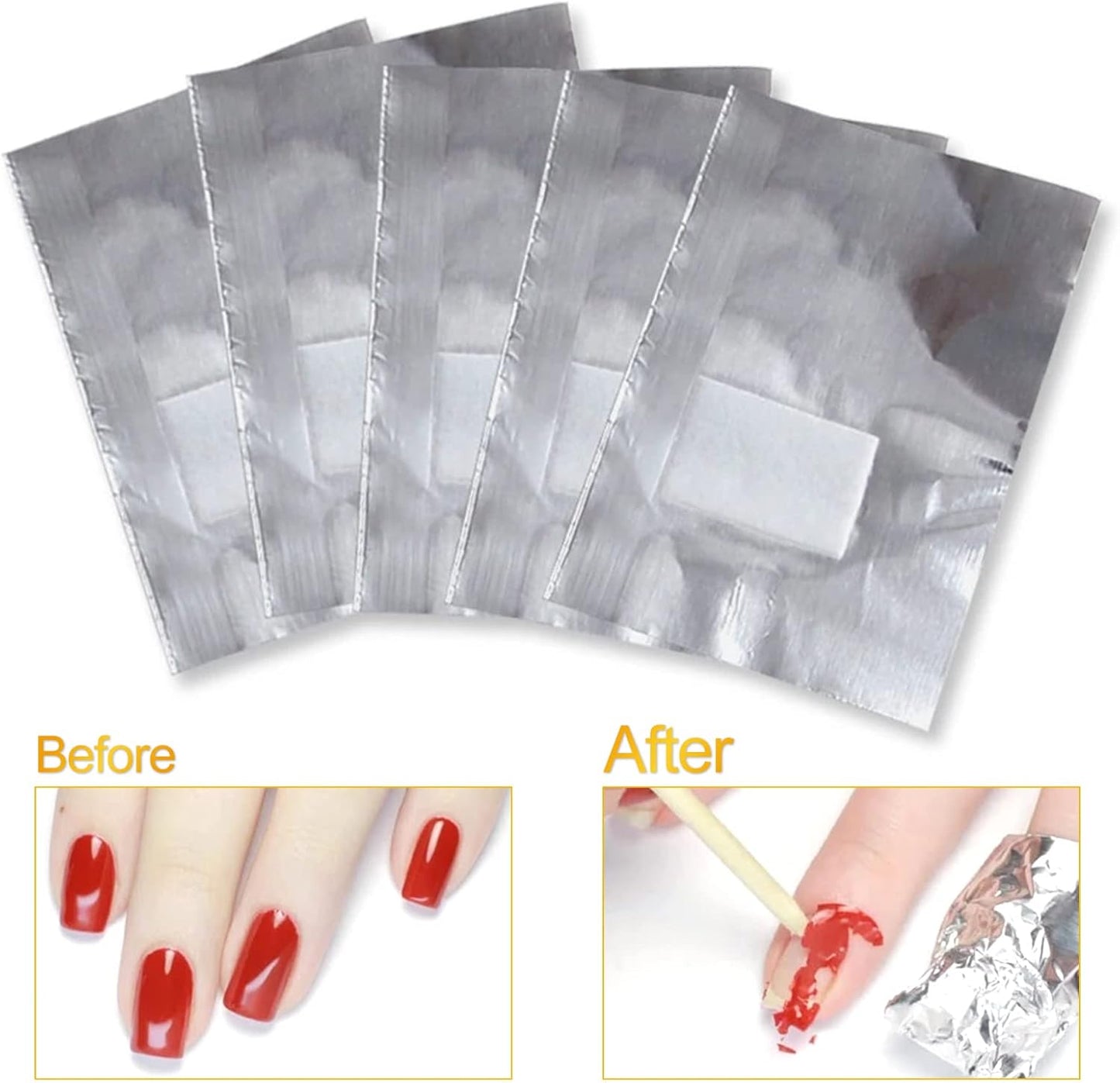 100 foil nail stickers, foil for gel nails, nail foil remover with pre-installed lint-free cotton pads for manicure and pedicure, nail art cleaner