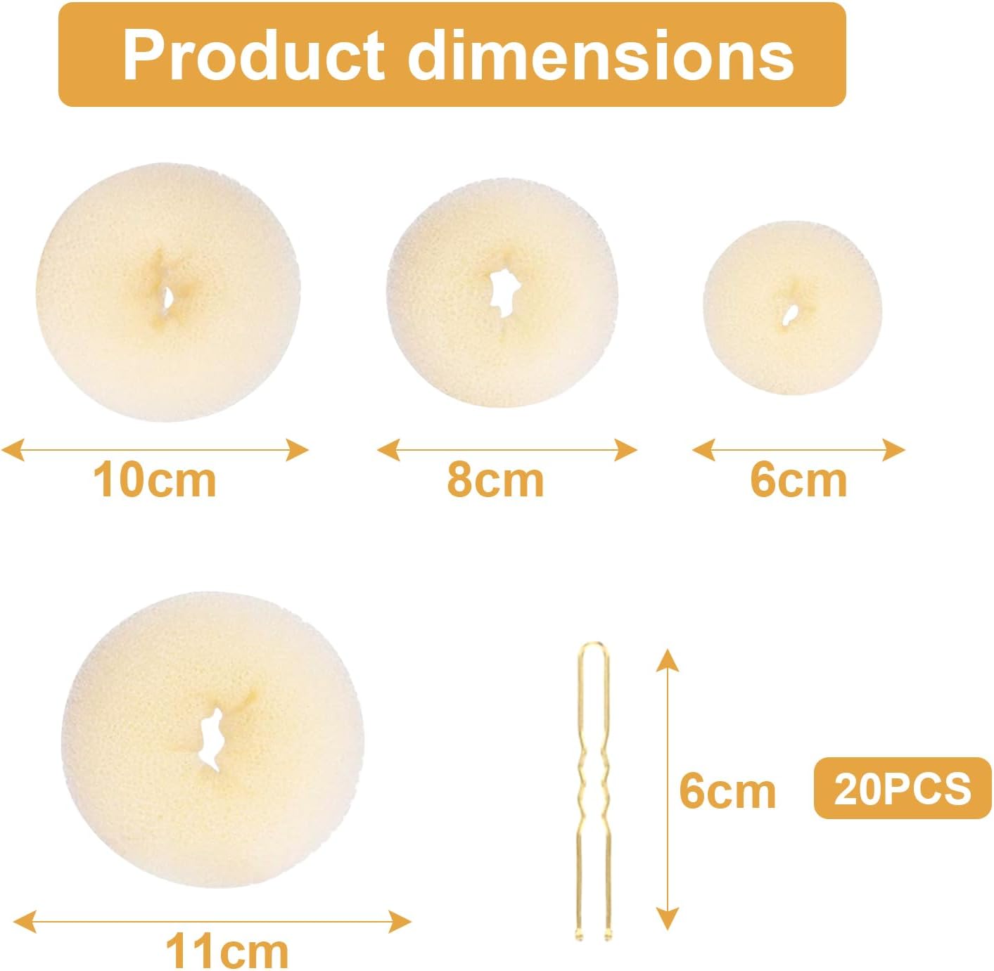 4-piece ring donut hair knot styler with 20 gold hair clips, beige donut bun maker, hair rings, styling set for dancers, ballerinas, girls, etc. and everyday hair styling DIY (beige)