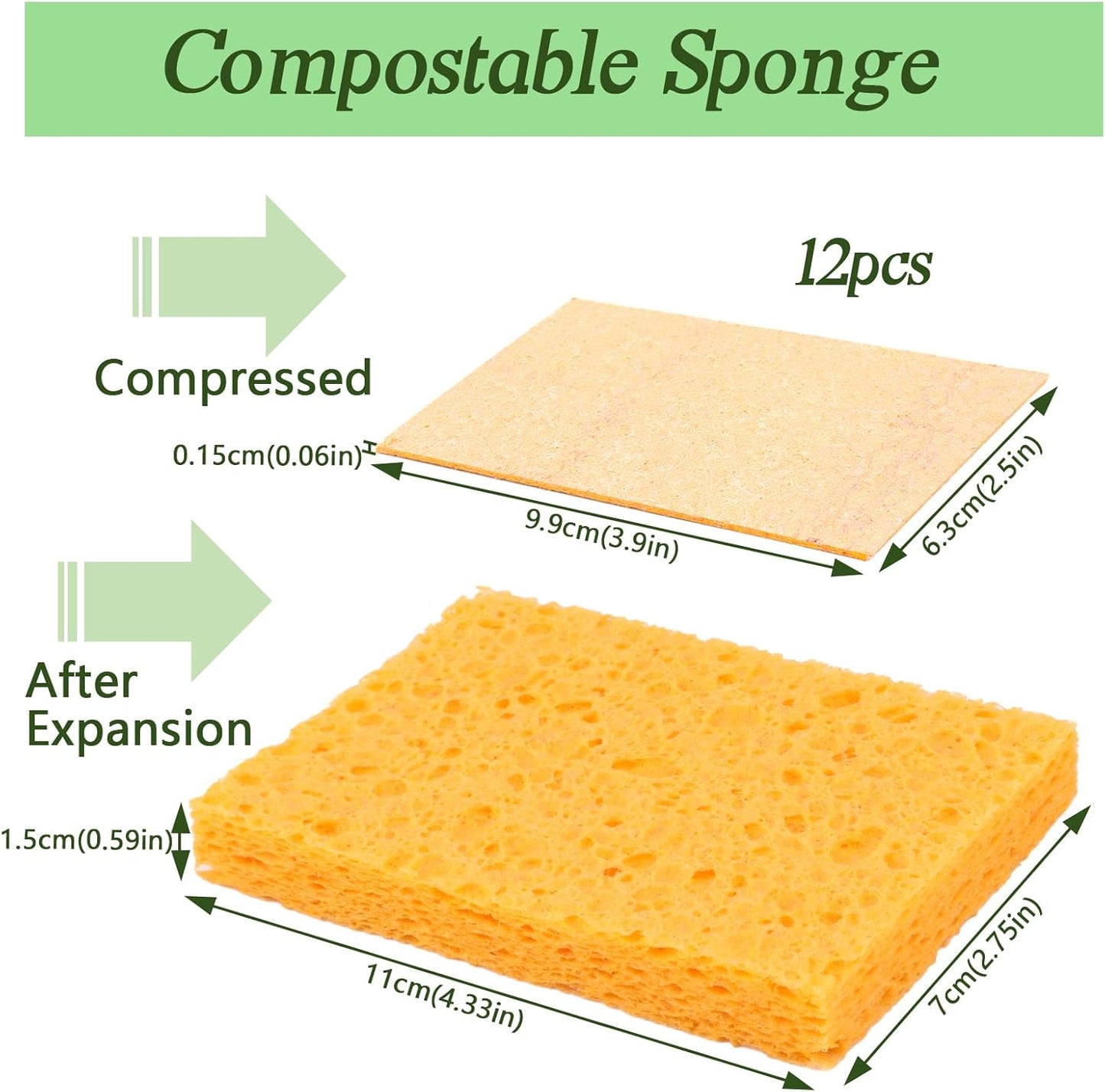 Dishwashing sponges, 12 natural cellulose cleaning sponges, anti-scratch kitchen sponges for washing dishes, home, cookware, bathroom