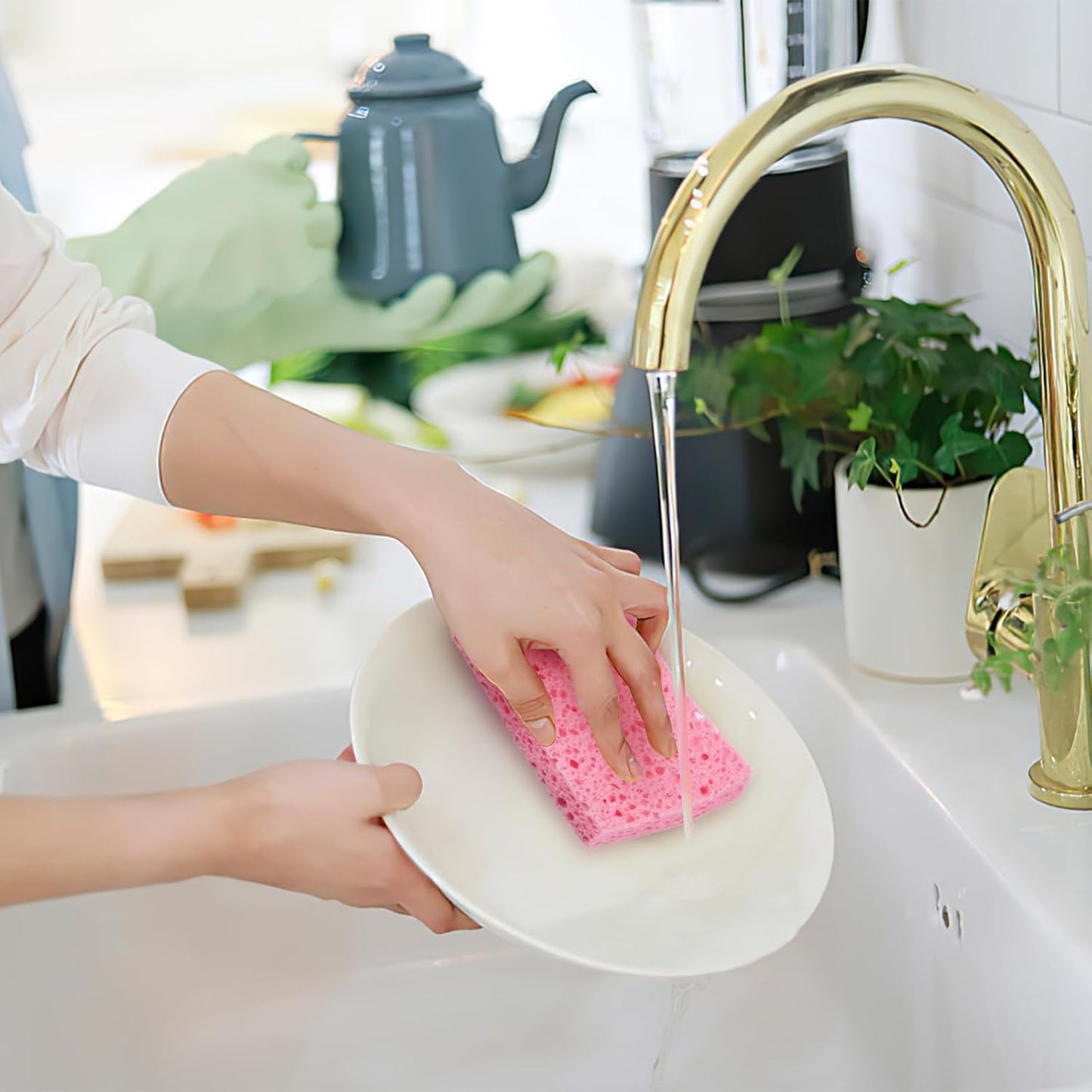 Dishwashing sponges, 12 natural cellulose cleaning sponges, anti-scratch kitchen sponges for washing dishes, home, cookware, bathroom