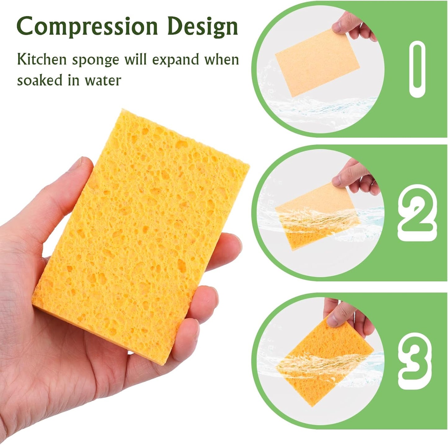 Dishwashing sponges, 12 natural cellulose cleaning sponges, anti-scratch kitchen sponges for washing dishes, home, cookware, bathroom