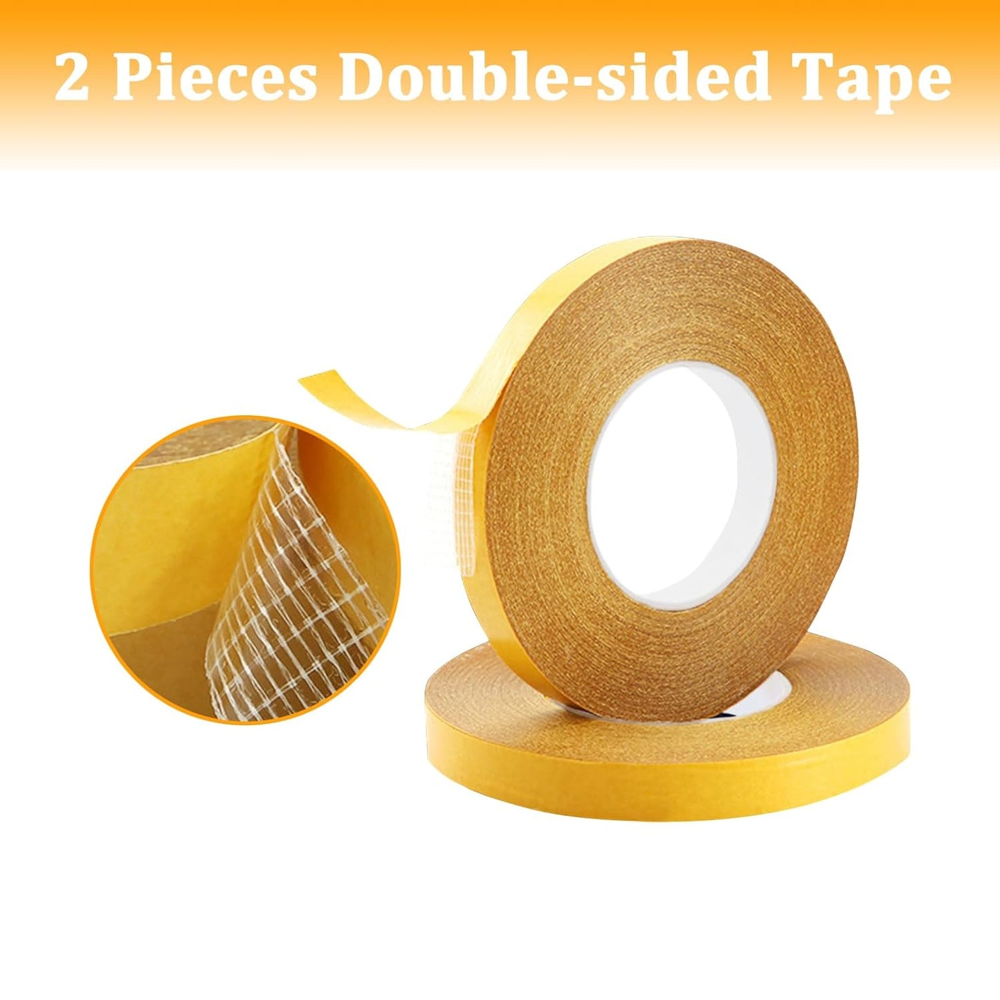 Rol 0.6" x 66' double-sided, strong super sticky fabric tape - clear adhesive for carpet, walls, floors, rugs, craft supplies - wide mounting (2 rolls)