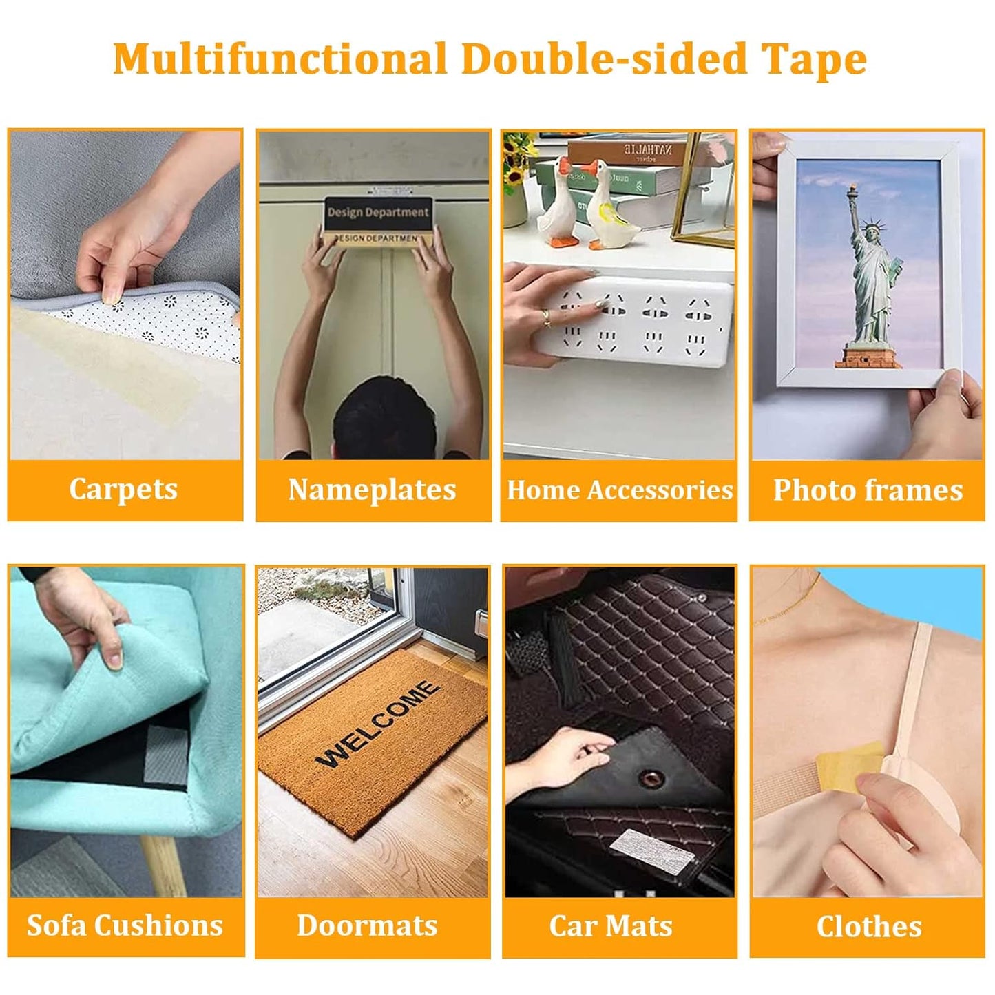 Rol 0.6" x 66' double-sided, strong super sticky fabric tape - clear adhesive for carpet, walls, floors, rugs, craft supplies - wide mounting (2 rolls)