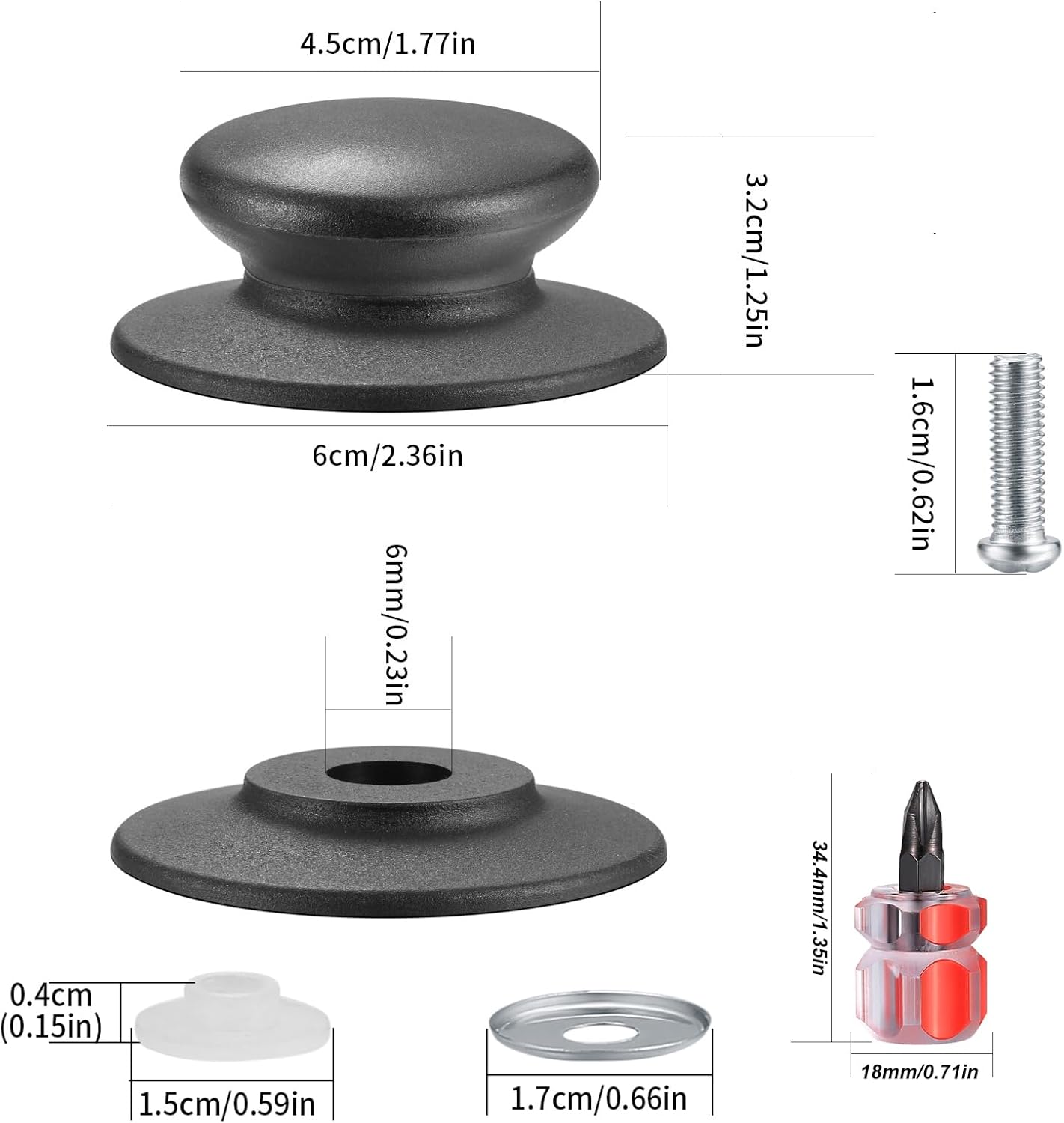 Set of 4 lid knobs, universal replacement lid knob, handle for kitchen cookware, round bakelite handle
