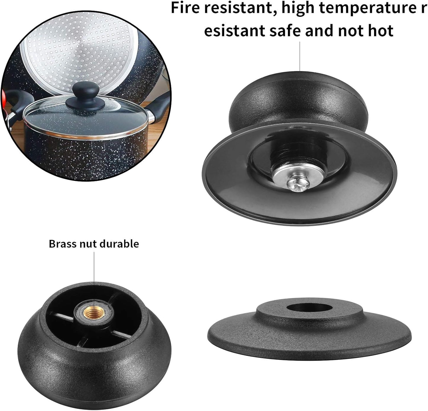 Set of 4 lid knobs, universal replacement lid knob, handle for kitchen cookware, round bakelite handle