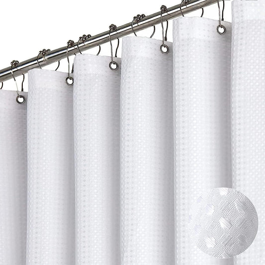 Shower Curtain - Waffle Shower Curtain - 180 x 200 cm - White Shower Curtain - Textured Fabric - Bathroom Shower Curtain - Waterproof - Machine Washable