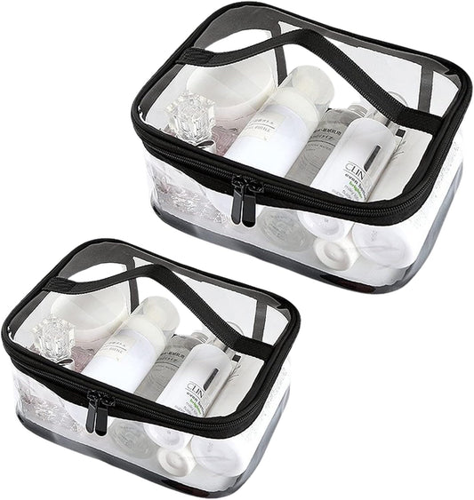 Transparent toiletry bags - 2 pieces of portable makeup bags Transparent cosmetic bag with handle - zip - waterproof travel bag