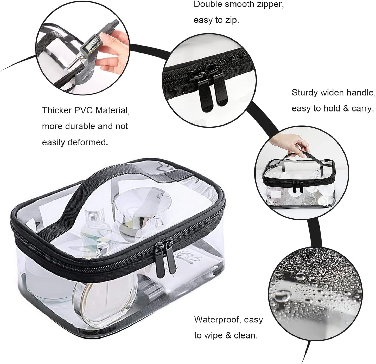Transparent toiletry bags - 2 pieces of portable makeup bags Transparent cosmetic bag with handle - zip - waterproof travel bag