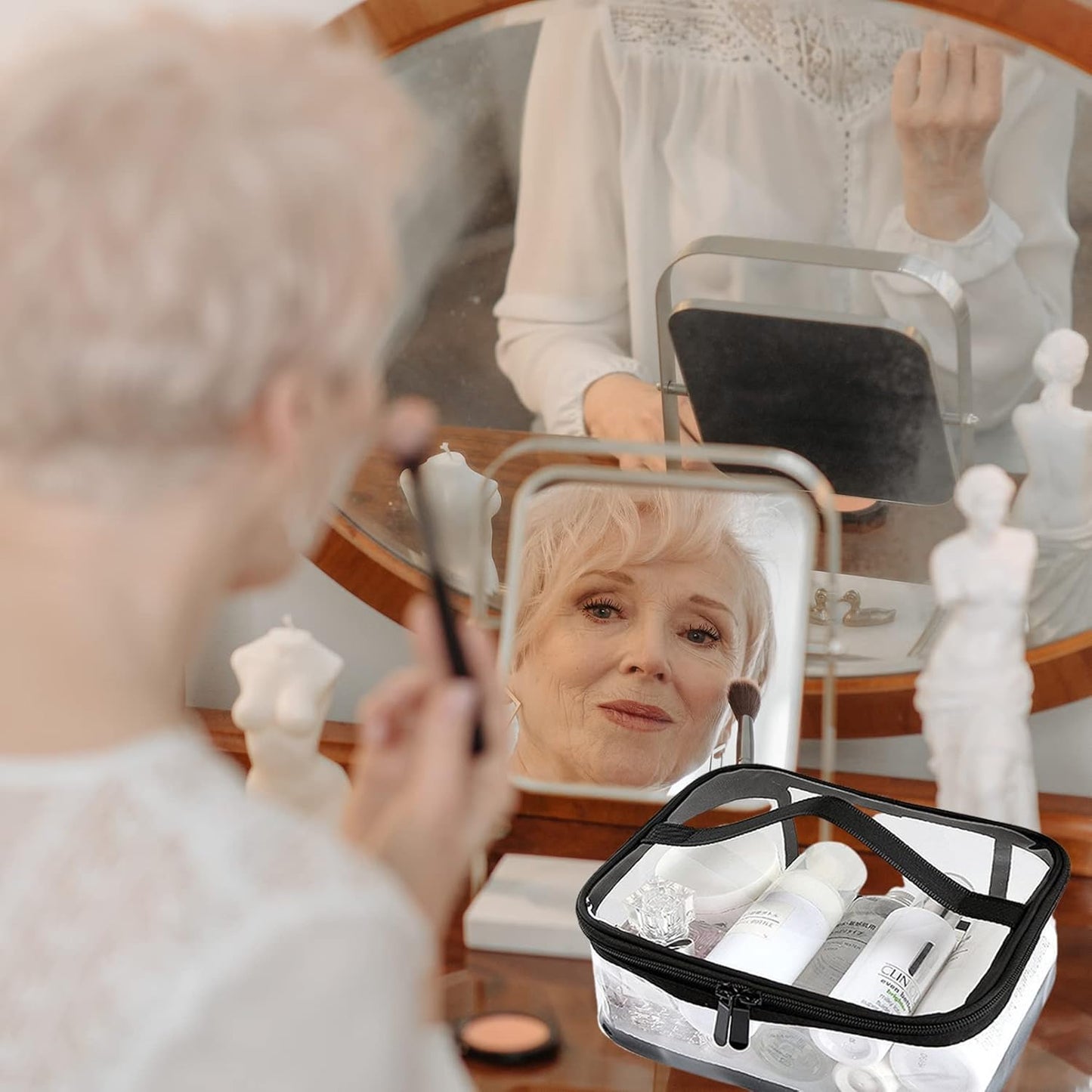 Transparent toiletry bags - 2 pieces of portable makeup bags Transparent cosmetic bag with handle - zip - waterproof travel bag