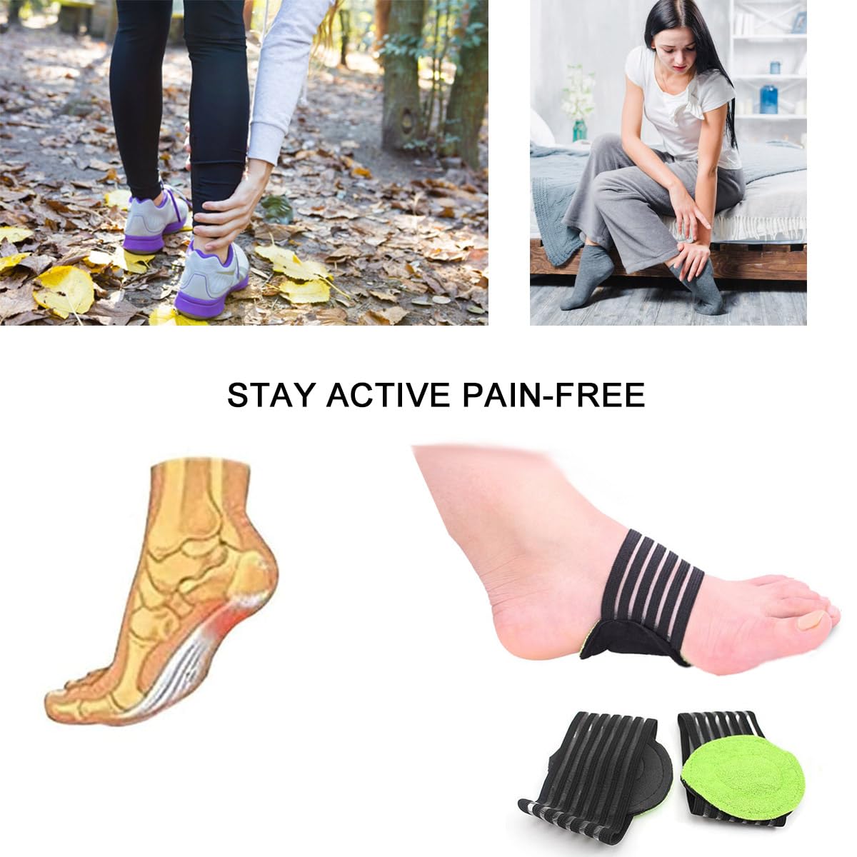 2 pairs of extra thick, padded compression arch supports for more comfort - suitable for plantar fasciitis, fallen arches, heel spurs, flat feet and foot pain problems