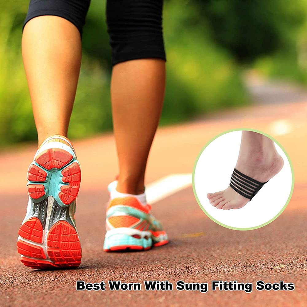 2 pairs of extra thick, padded compression arch supports for more comfort - suitable for plantar fasciitis, fallen arches, heel spurs, flat feet and foot pain problems