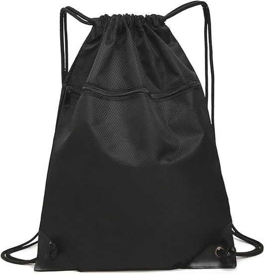 Drawstring sports bag - large sports bag with PE pocket and external zip - waterproof drawstring swim backpack for men, women, boys and girls - sports, school, beach holiday, swimming, travel, yoga