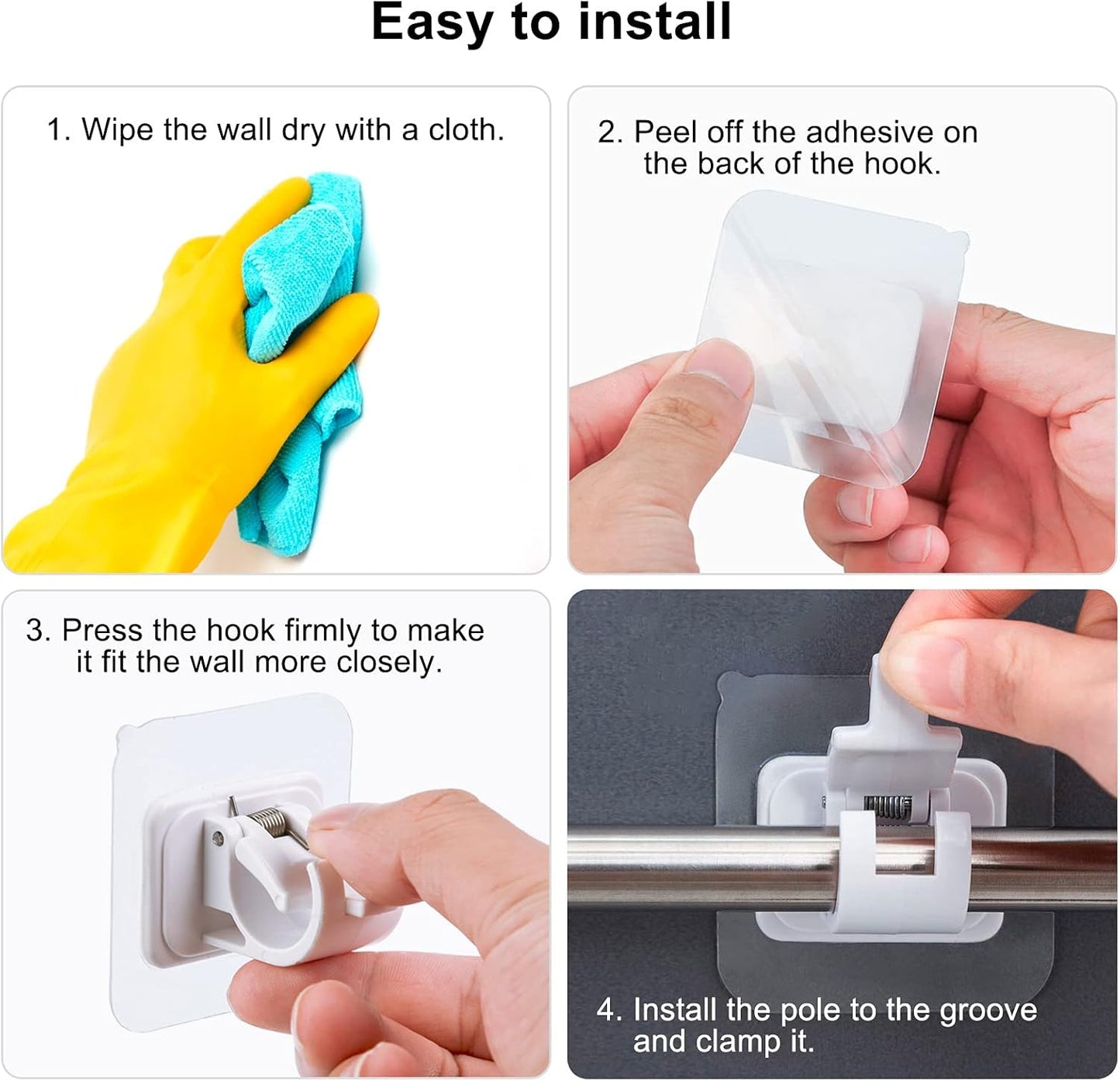 4 pieces of self-adhesive curtain rod brackets No drilling required Curtain hooks Fixed rod bracket Curtain rod wall mounting bracket Towel rod hooks for home Bathroom Kitchen Hotel Towel Clothes Hanging (White)
