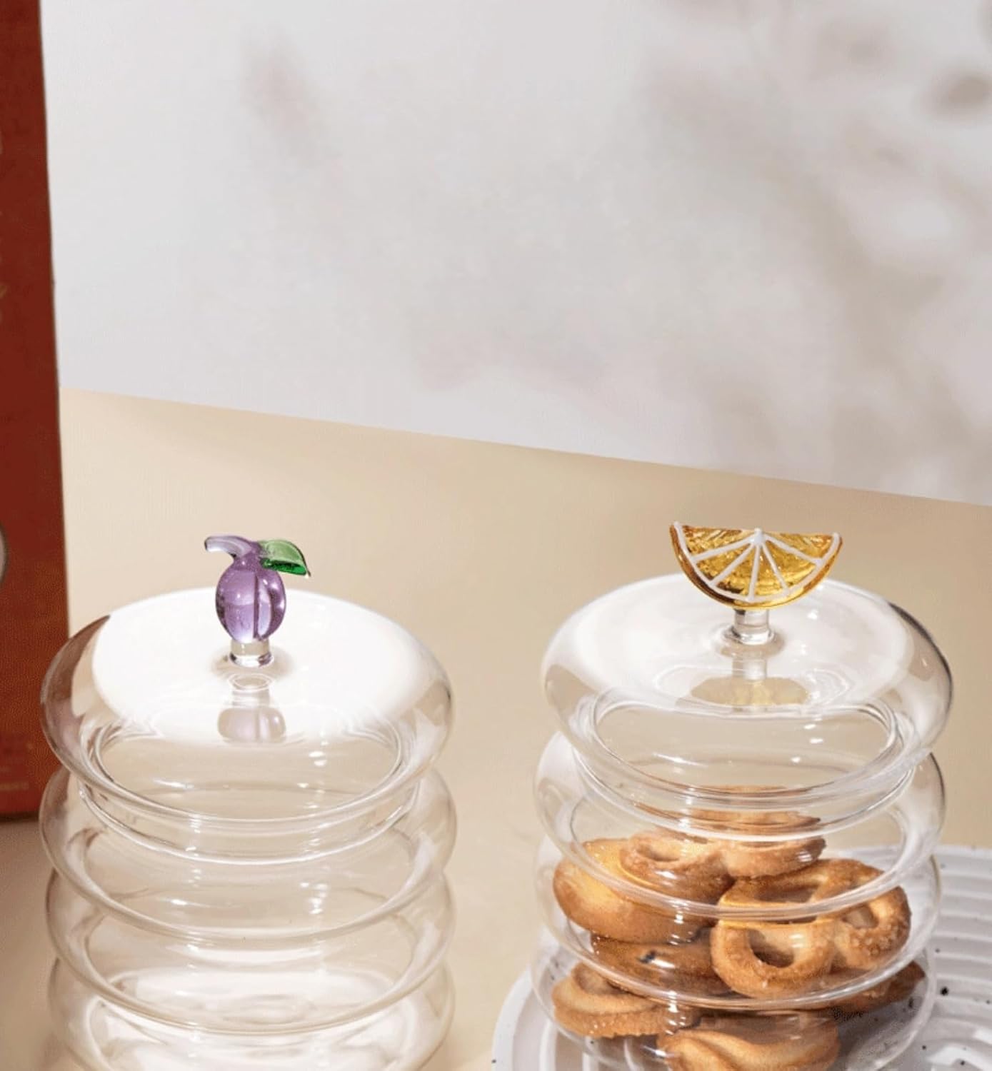 Household candy jar - desk candy box - candy jar with 3D fruit lid and snack compartment (two parts)