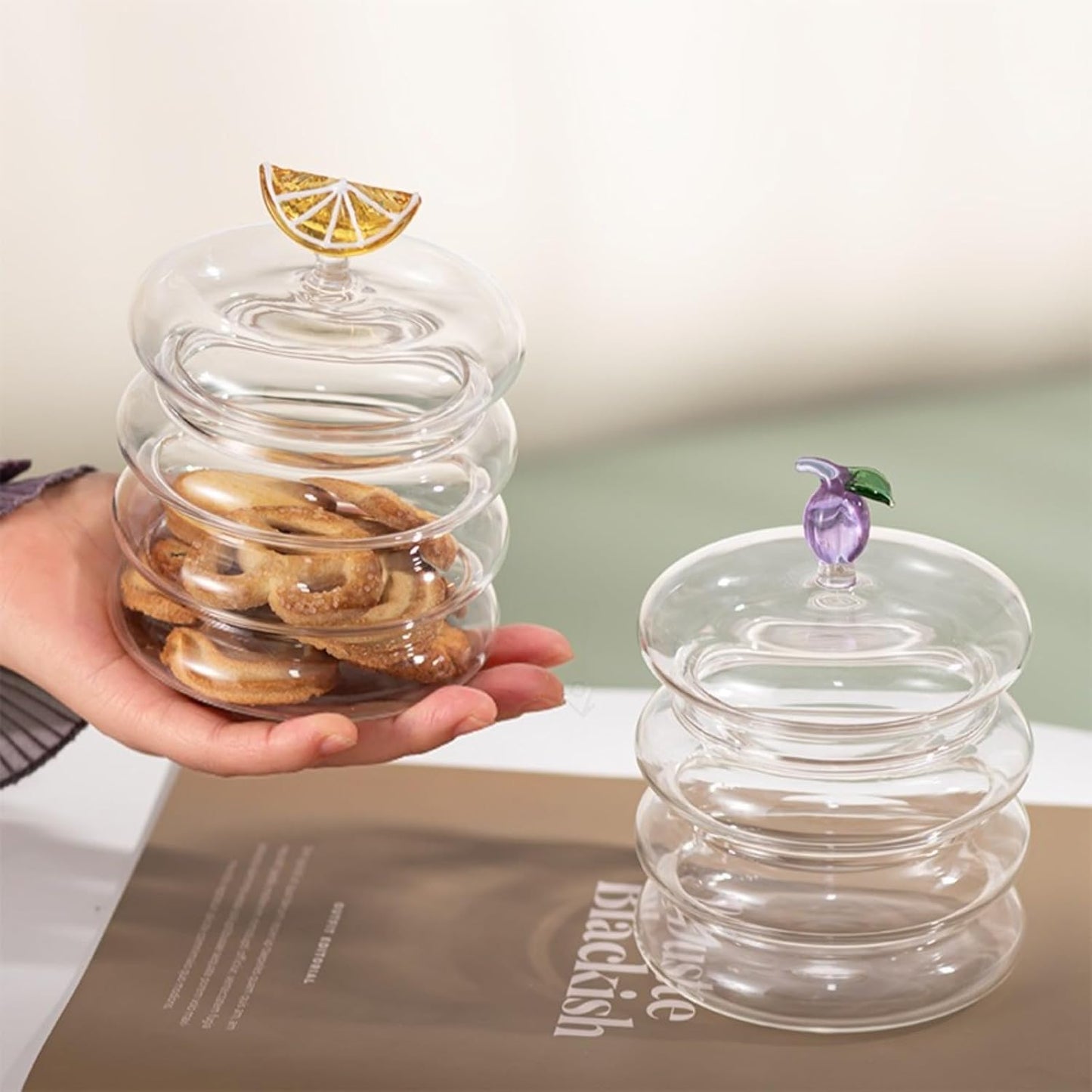 Household candy jar - desk candy box - candy jar with 3D fruit lid and snack compartment (two parts)