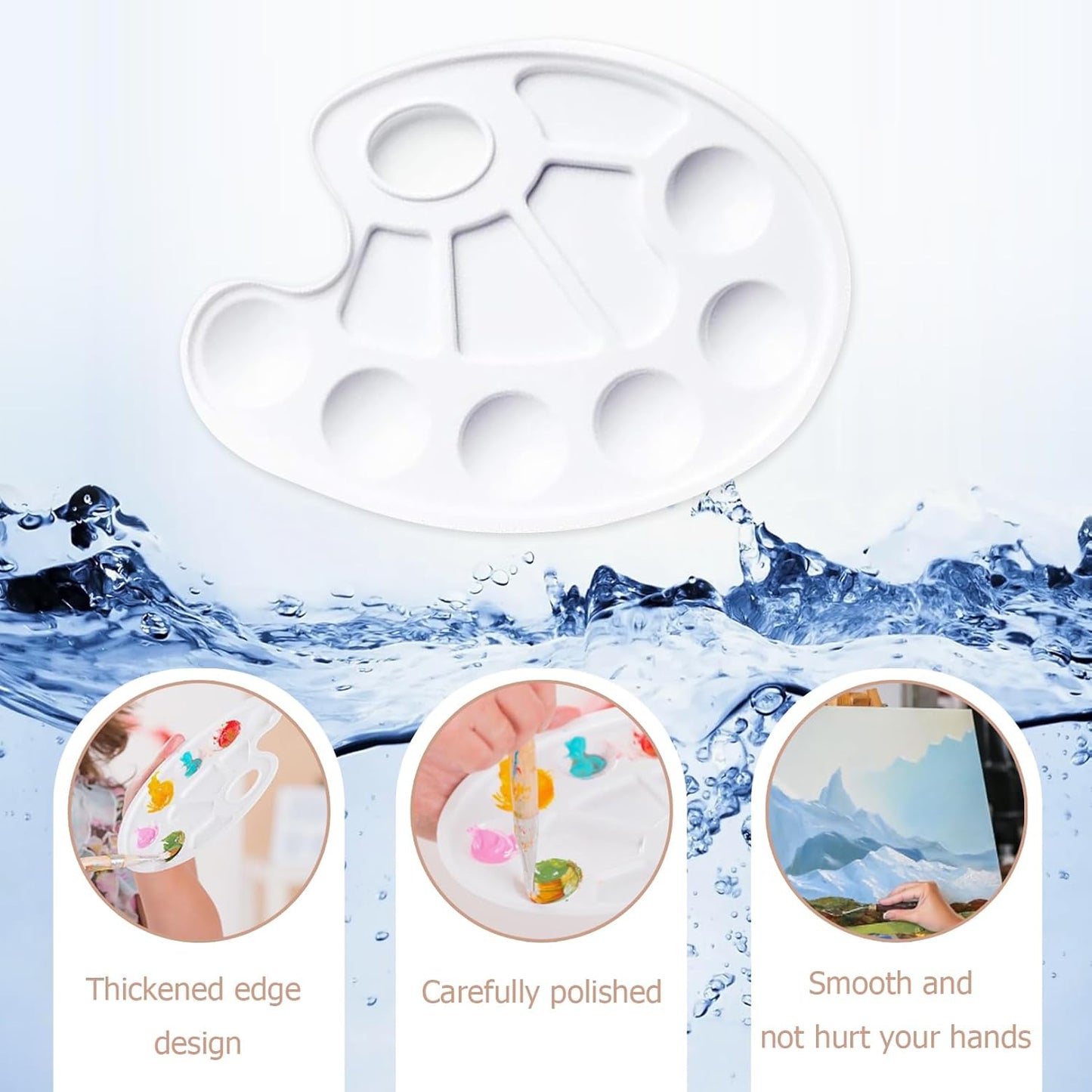 Acrylic paint palette, mixing palette, plastic palette, paint palette, 10-hole white round paint palette for watercolor, acrylic and oil paint, do-it-yourself, craft, professional fine art painting