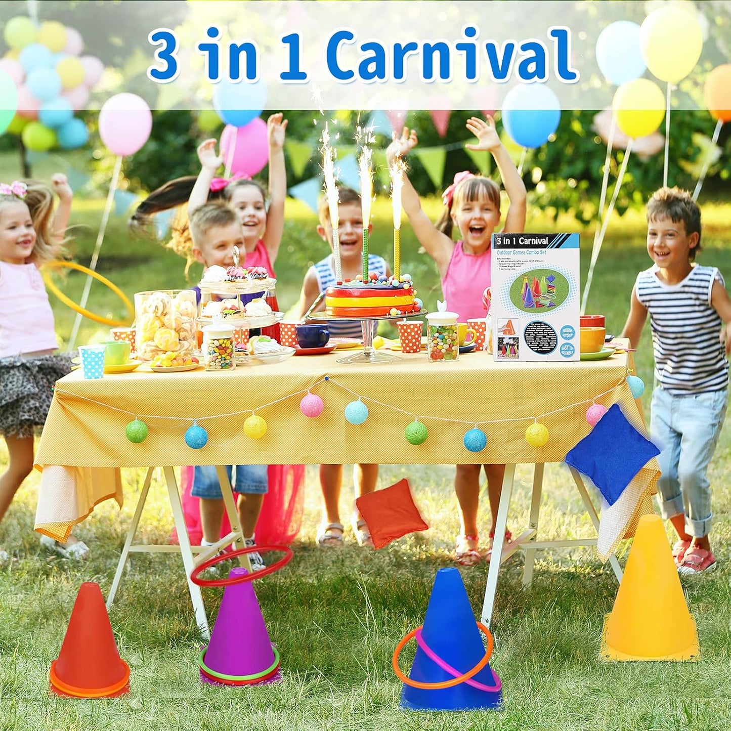 Spelset - 3-in-1 plastic kegel ring toss game - sandbag for kids - garden playset - indoor and outdoor playset for children (26 pieces)