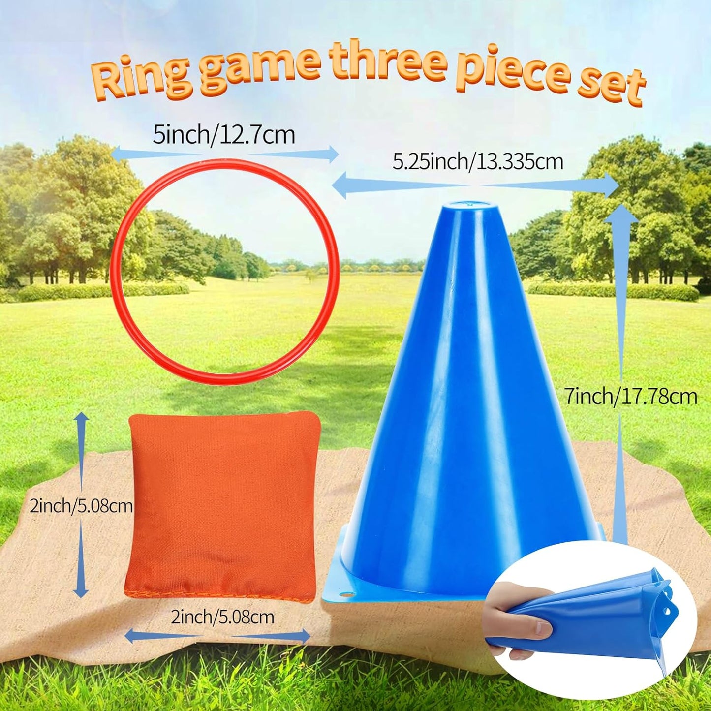Spelset - 3-in-1 plastic kegel ring toss game - sandbag for kids - garden playset - indoor and outdoor playset for children (26 pieces)