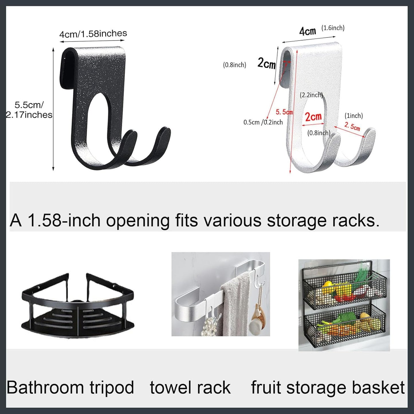 Suction hooks without drilling for hanging bath sponges, towels and razor holders for the bathroom, office, kitchen utensil holder, bathroom, kitchen knives - 4-pack - black.