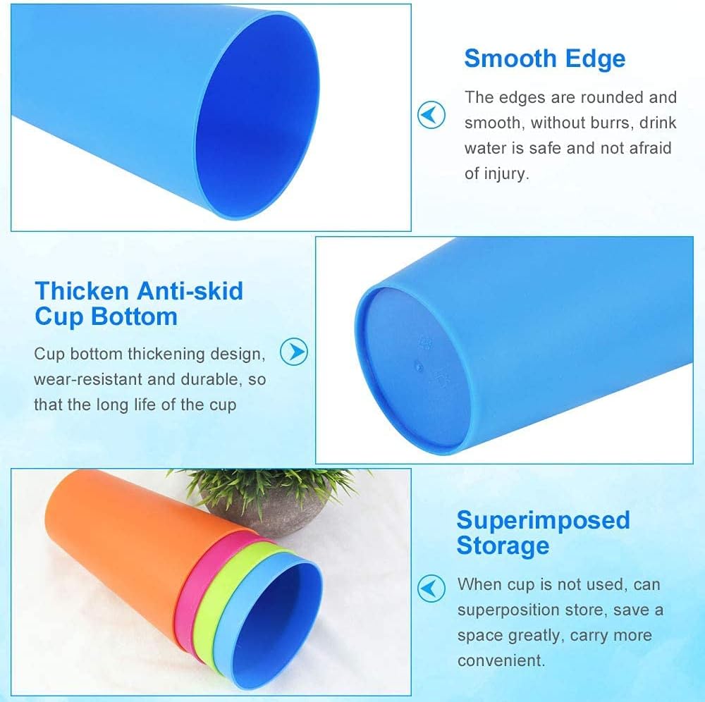 Set of 24 reusable plastic cups, 250 ml, durable plastic drink cups for kids, for use in the kitchen, outdoors, parties, picnics, barbecues, travel (6 bright colours)