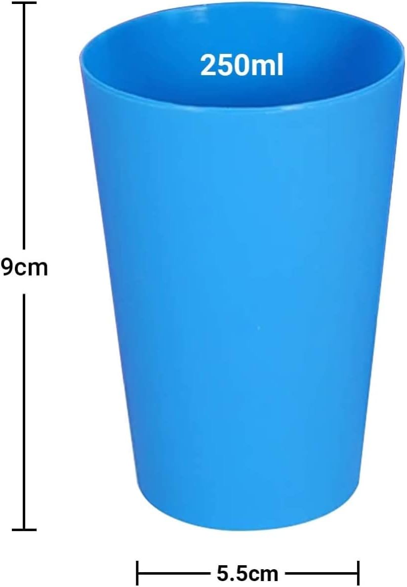 Set of 24 reusable plastic cups, 250 ml, durable plastic drink cups for kids, for use in the kitchen, outdoors, parties, picnics, barbecues, travel (6 bright colours)