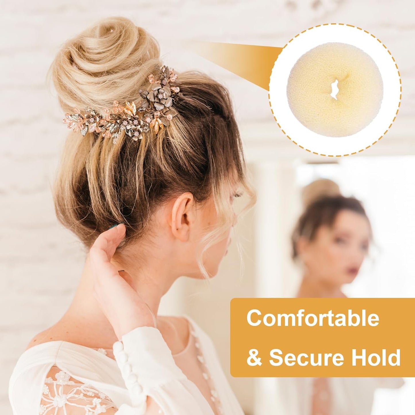 4-piece ring donut bun styler set with 20 gold hair clips, beige donut bun maker, hair rings, styling kit for dancers, ballerinas, girls, etc. and daily hair styling DIY (beige)