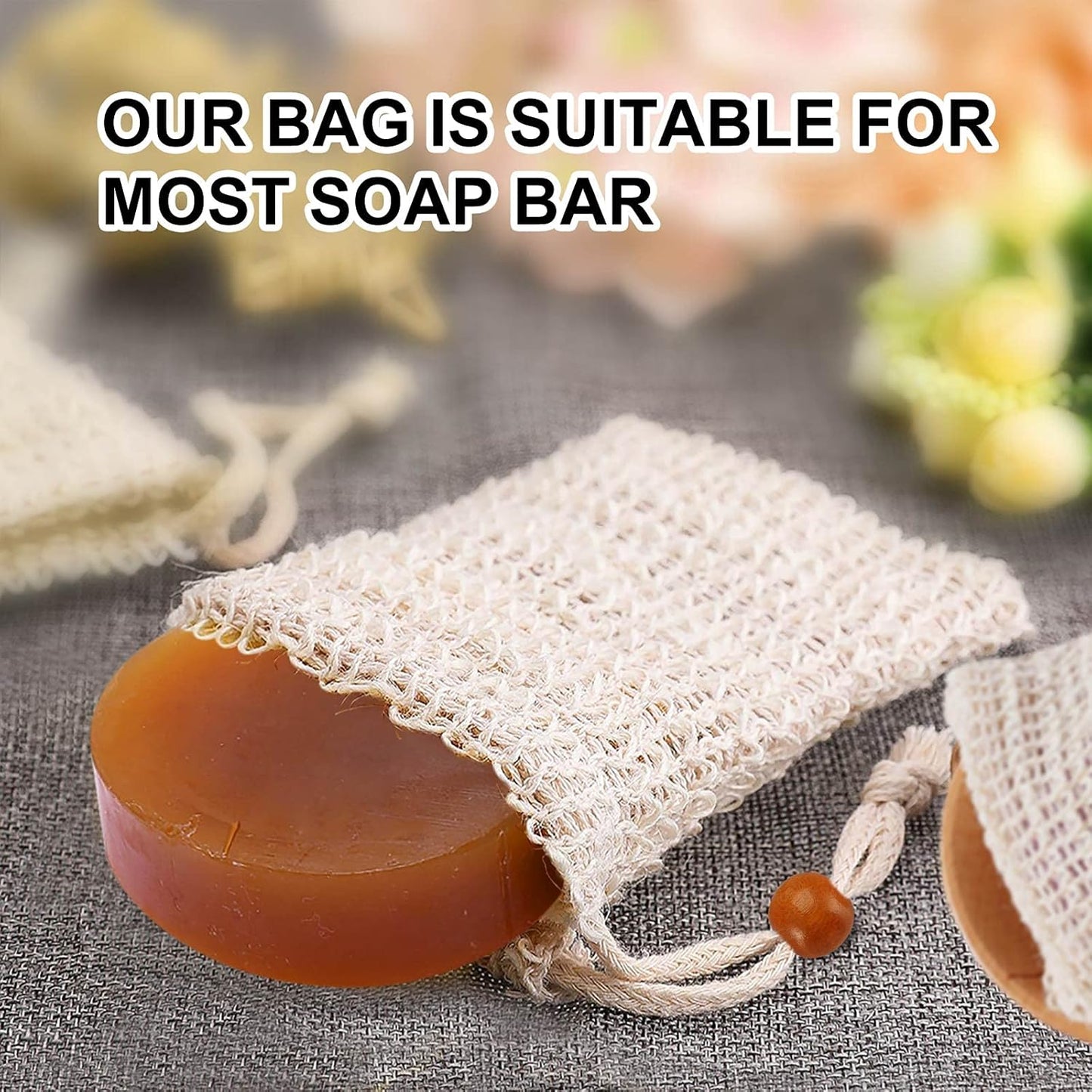 Soap Bags - Natural Sisal - Mesh Bags for Storing Soap - Plastic-Free - Exfoliating - Soap-Lathering - Dry Soap Holder - Shower (4 pieces)