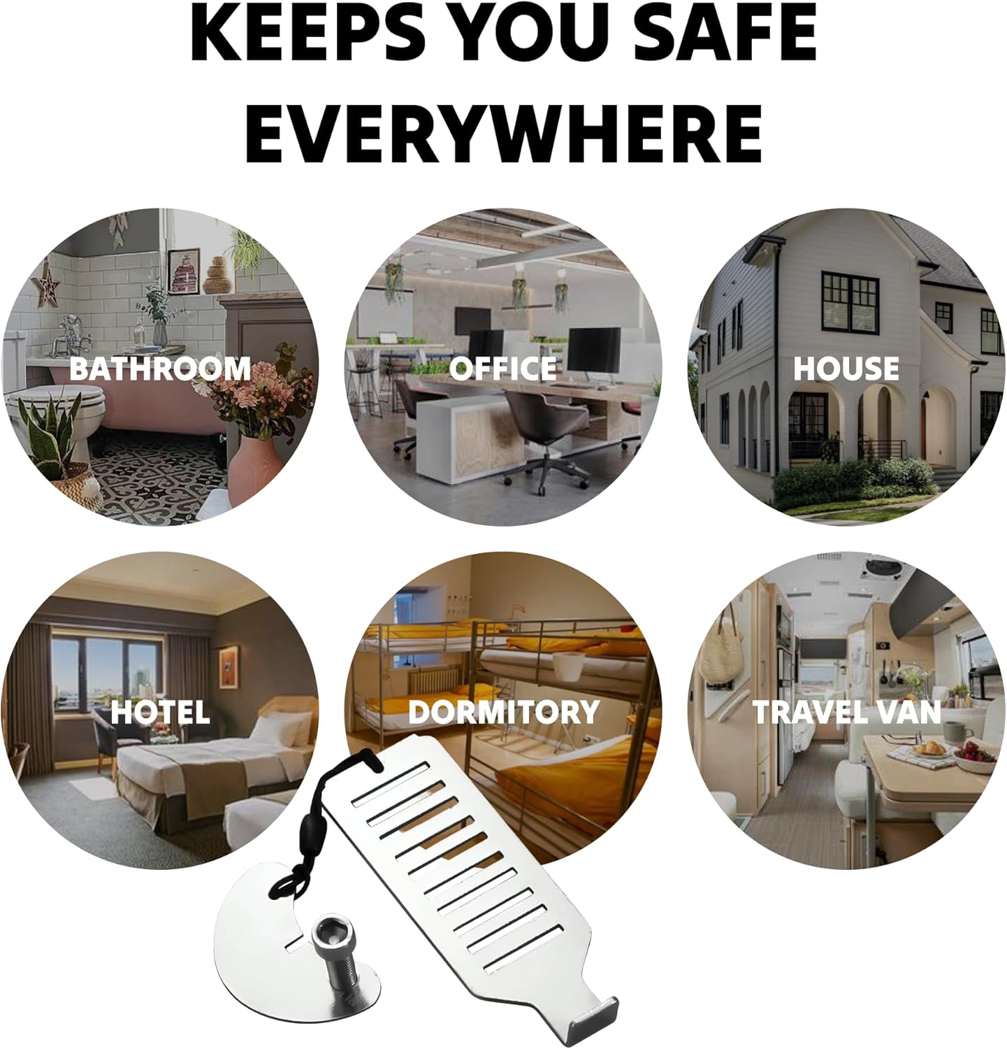 Doorstop - Portable door lock - Travel doorstop - Universal quick-install lock - Emergency lock - Child-safe doorstop - Anti-jam system - Theft security