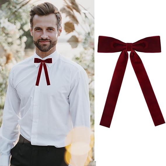 Western String Ties for Men Velvet Western Colonel Bolo Bow Tie Solid Color Clip On Bowtie for Wedding Cosplay