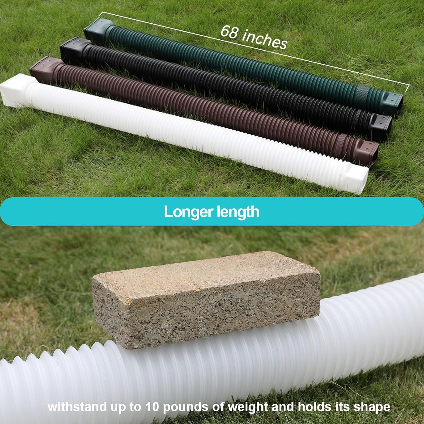 White single gutter extension - Flexible design - Gutter extension - Gutter connector - Rainwater drainage - Extendable from 21 inches to 68 inches