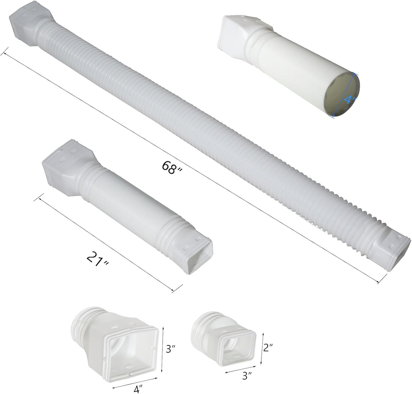 White single gutter extension - Flexible design - Gutter extension - Gutter connector - Rainwater drainage - Extendable from 21 inches to 68 inches