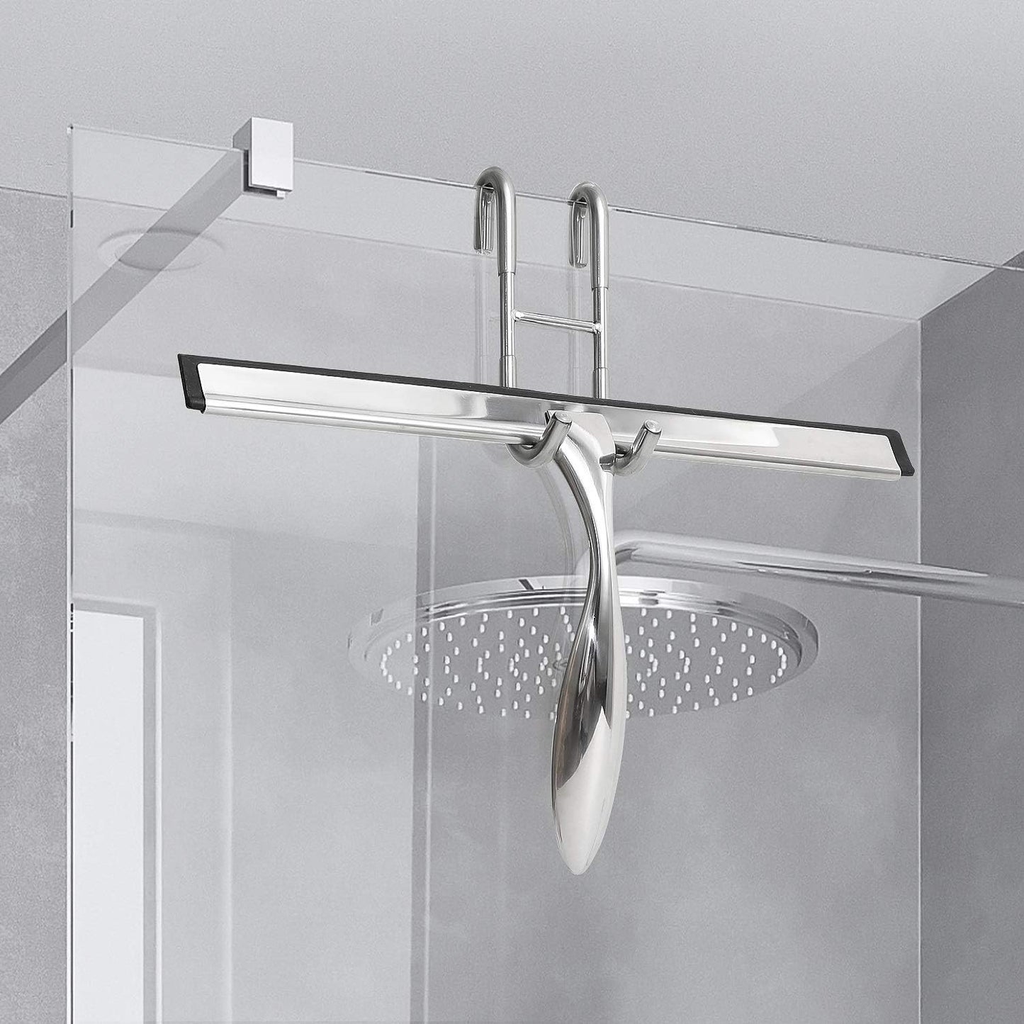 Shower Curtain Hooks (2-pack) - Towel Hooks for Frameless Glass Shower Doors - Shower Squeegee Hooks