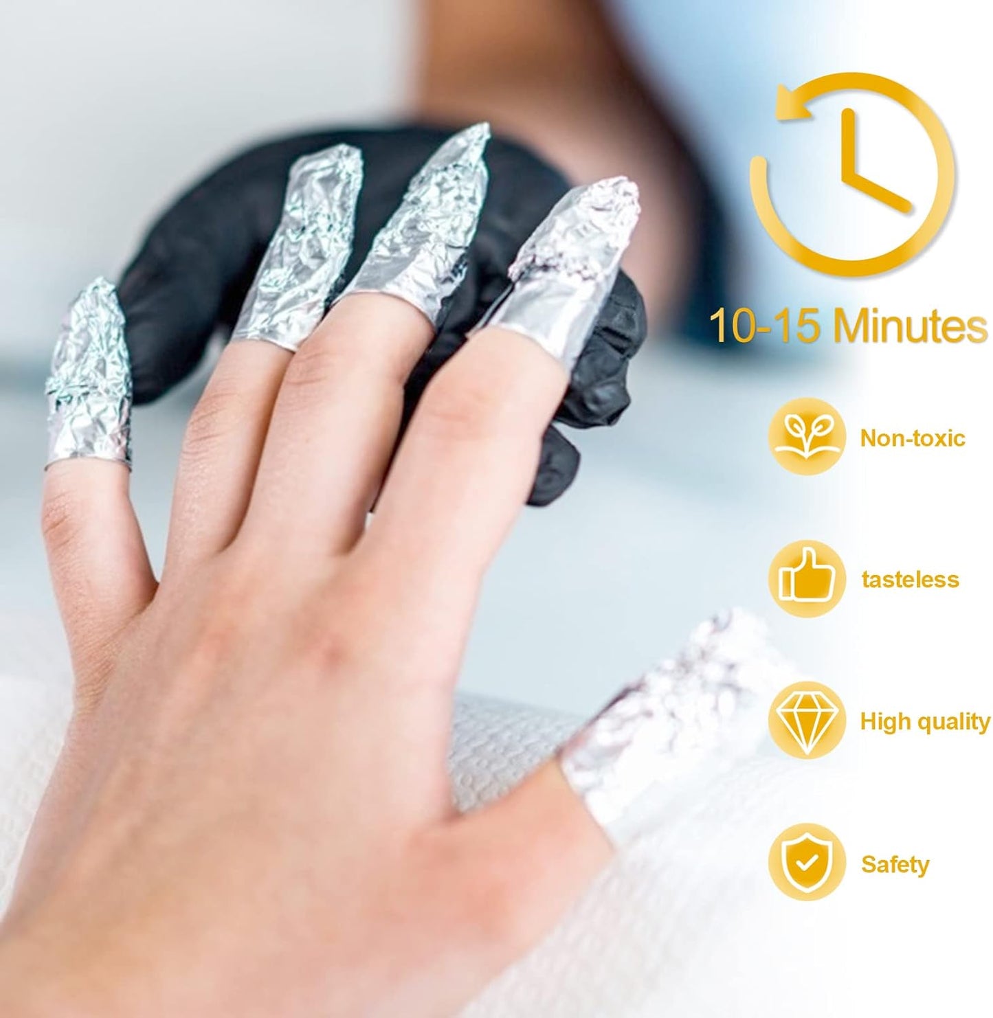 100 foil nail stickers, foil for gel nails, nail foil remover with pre-installed lint-free cotton pads for manicure and pedicure, nail art cleanser
