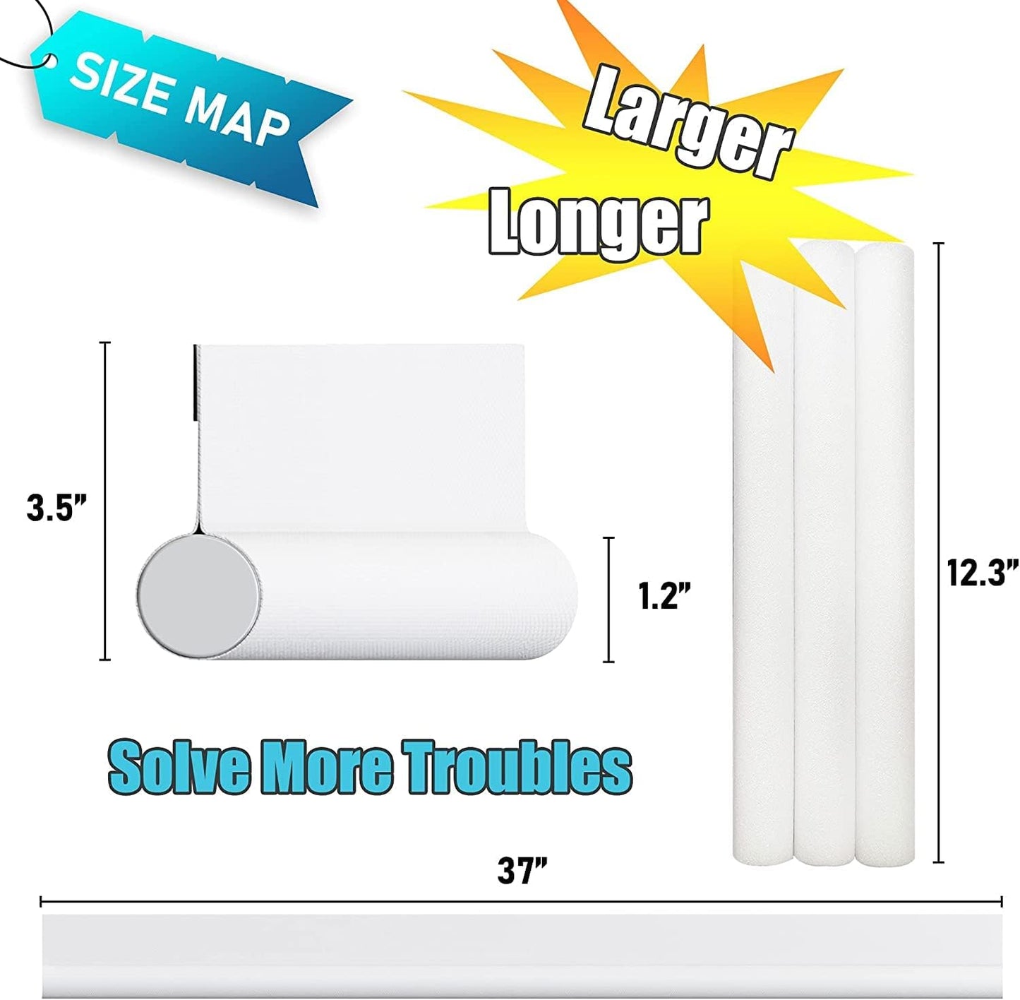 Door stopper, draft excluder, draft excluder, 37 inch, cuttable, draft excluder, insulator, sound insulation, heat insulation, insulation, insect repellent, suitable for indoor and outdoor doors, 1 pack, white