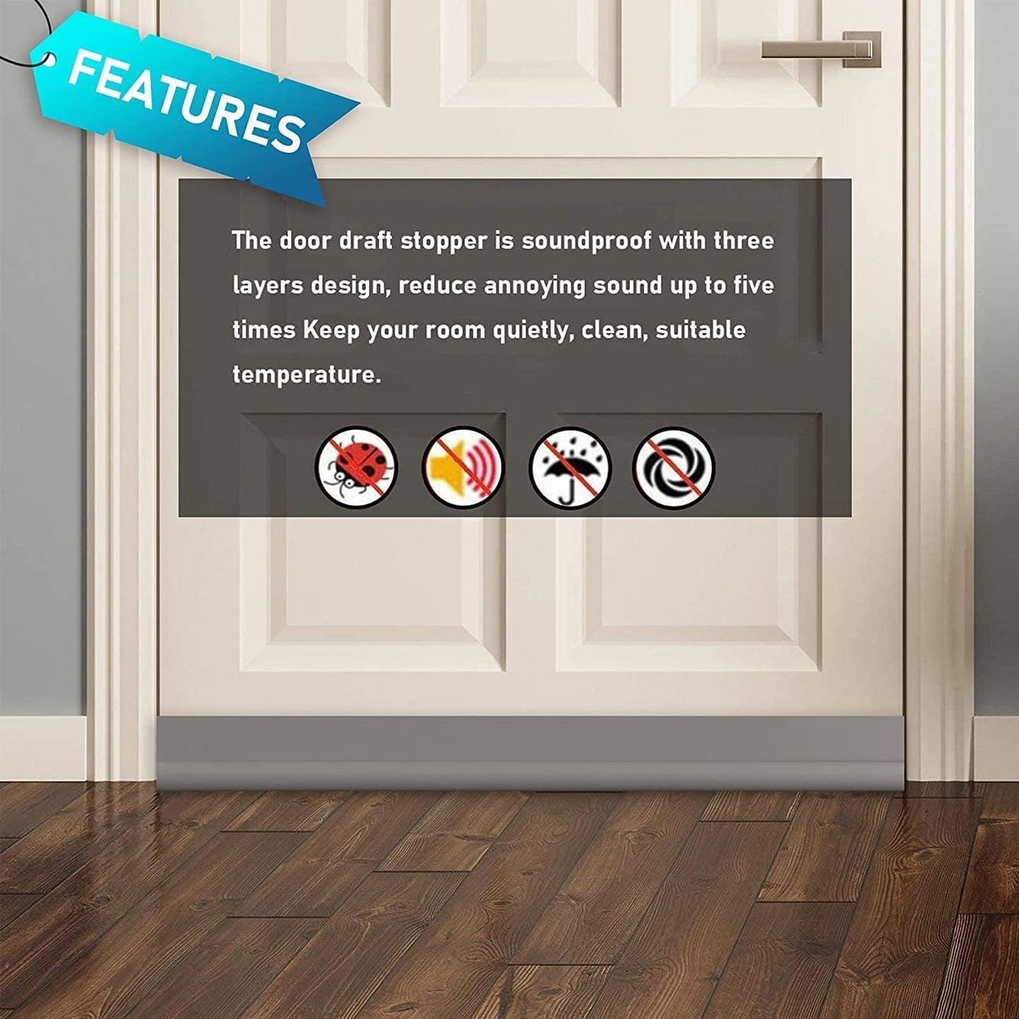 Door stopper, draft excluder, draft excluder, 37 inch, cuttable, draft excluder, insulator, sound insulation, heat insulation, insulation, insect repellent, suitable for indoor and outdoor doors, 1 pack, white