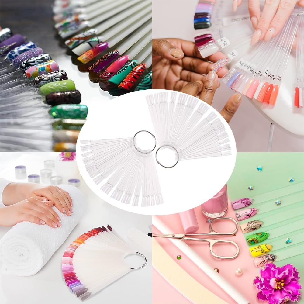 100 transparent nail sticks in wave shape, nail polish sticks, nail display sticks, transparent plastic pointed color sticks with metal ring for salons and beginners