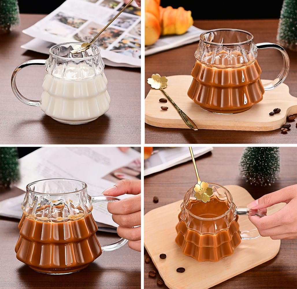 Tree-shaped transparent glass coffee cup - Tree-patterned glass tea cup - Household juice cup - Milk cup with handle