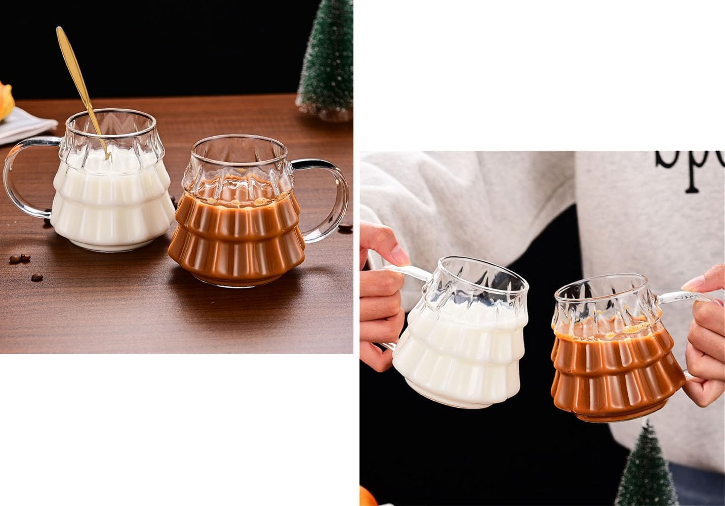 Tree-shaped transparent glass coffee cup - Tree-patterned glass tea cup - Household juice cup - Milk cup with handle