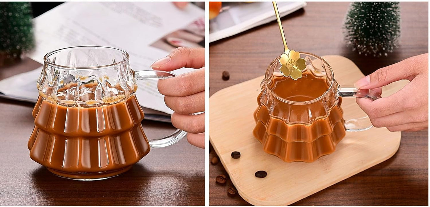 Tree-shaped transparent glass coffee cup - Tree-patterned glass tea cup - Household juice cup - Milk cup with handle