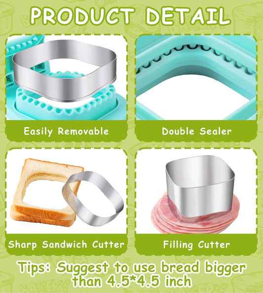 Sandwich Cutter/Sealer - Making Bread - DIY Bread - Square - Stainless Steel - Bread Cutter - Suitable for Kids - Boys & Girls - Lunch & Breakfast