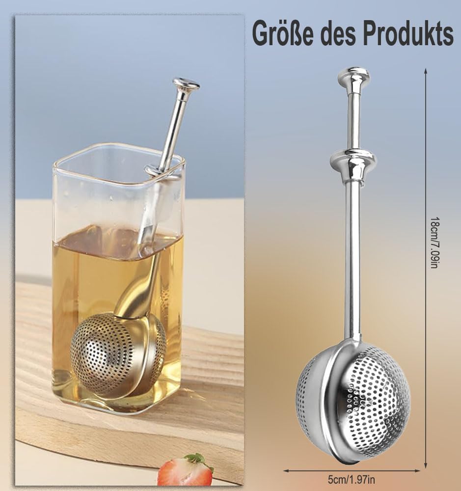 Set of 2 separate tea filters - Tea filter with telescopic handle - Tea strainer made of 304 stainless steel - Flour sieve made of stainless steel - Powder dispenser - Suitable for sugar, flour, spices and cocoa powder (B)