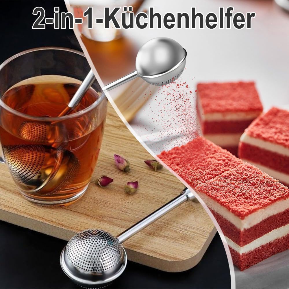 Set of 2 separate tea filters - Tea filter with telescopic handle - Tea strainer made of 304 stainless steel - Flour sieve made of stainless steel - Powder dispenser - Suitable for sugar, flour, spices and cocoa powder (B)