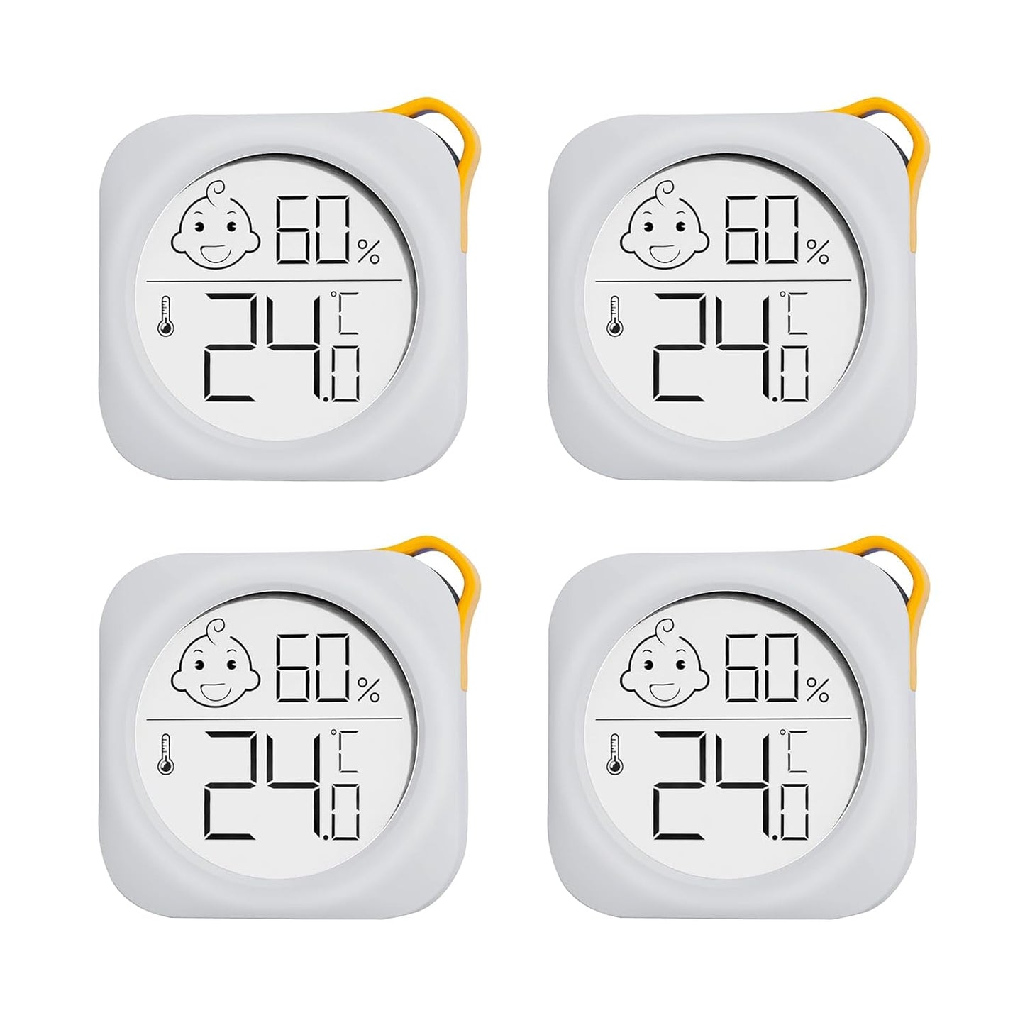 Hygrometer in 4-pack - Small digital hygrometer - With accurate indoor thermometer - Practical hygrometer suitable for bedrooms, kids' rooms, living rooms, etc.