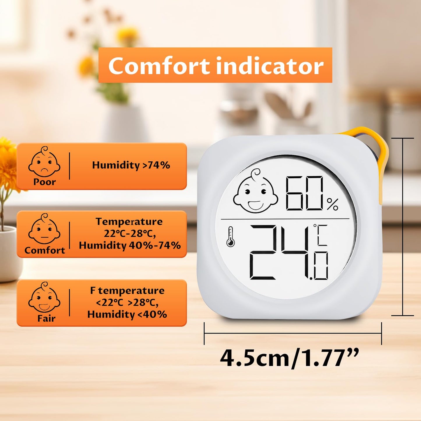 Hygrometer in 4-pack - Small digital hygrometer - With accurate indoor thermometer - Practical hygrometer suitable for bedrooms, kids' rooms, living rooms, etc.