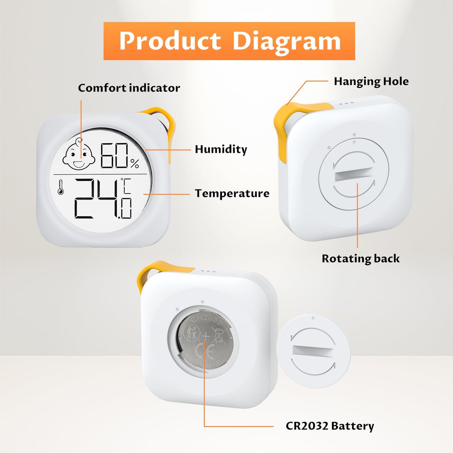 Hygrometer in 4-pack - Small digital hygrometer - With accurate indoor thermometer - Practical hygrometer suitable for bedrooms, kids' rooms, living rooms, etc.